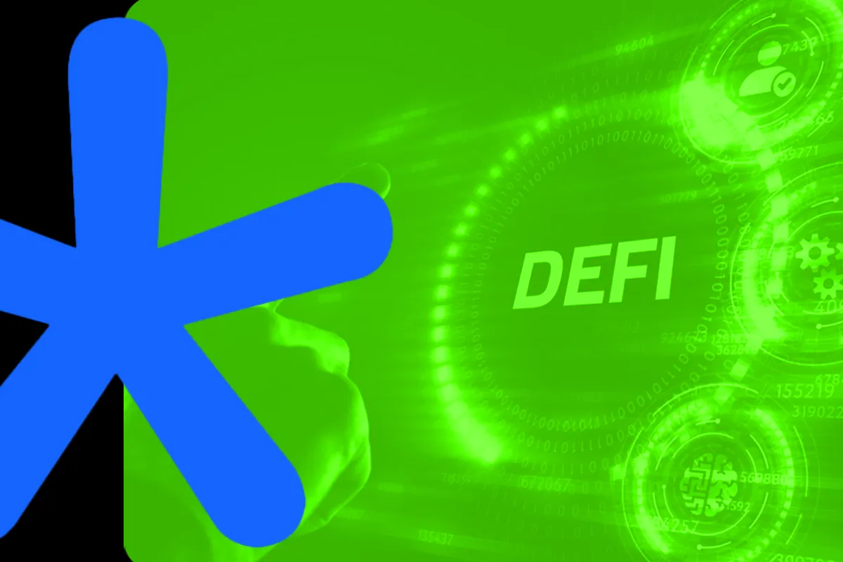 Ilustração com o Logotipo da ABcripto, e um texto escrito "DEFI"